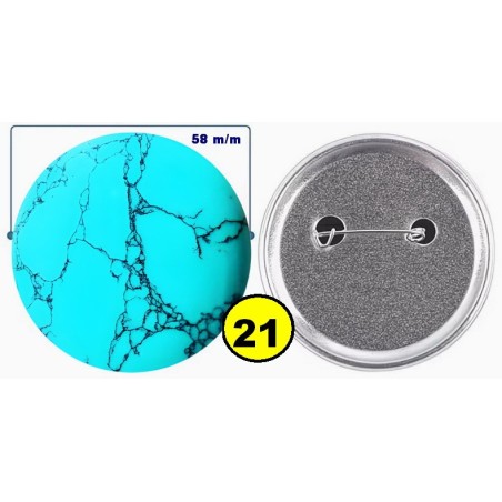 Badge épingle de sureté en métal 58 m/m avec Motif  imitation Pierre