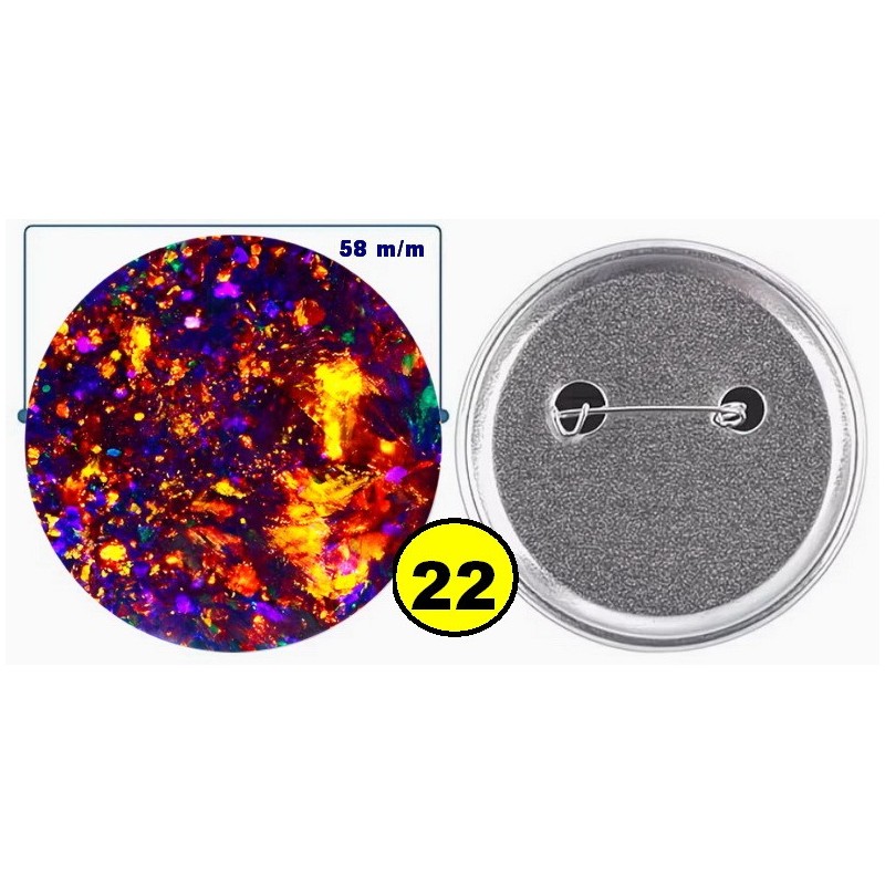 Badge épingle de sureté en métal 58 m/m avec Motif  imitation Pierre