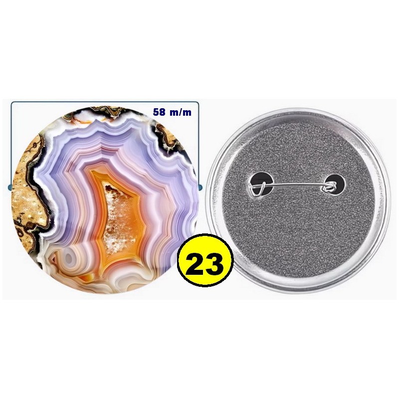 Badge épingle de sureté en métal 58 m/m avec Motif  imitation Pierre