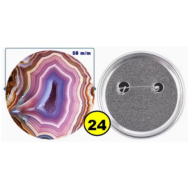 Badge épingle de sureté en métal 58 m/m avec Motif  imitation Pierre