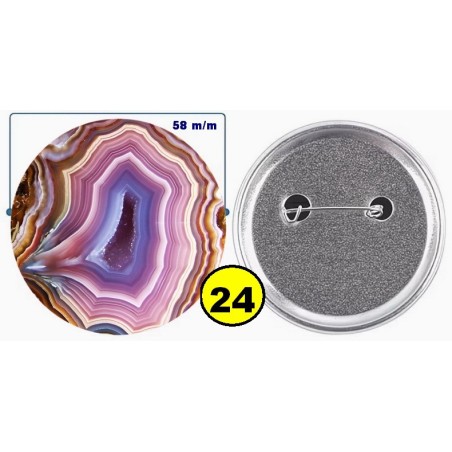 Badge épingle de sureté en métal 58 m/m avec Motif  imitation Pierre