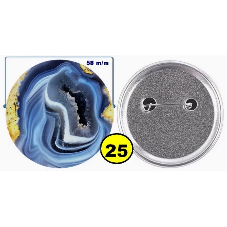 Badge épingle de sureté en métal 58 m/m avec Motif  imitation Pierre