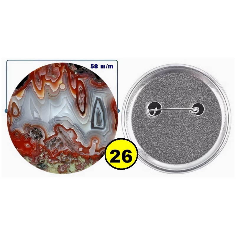 Badge épingle de sureté en métal 58 m/m avec Motif  imitation Pierre