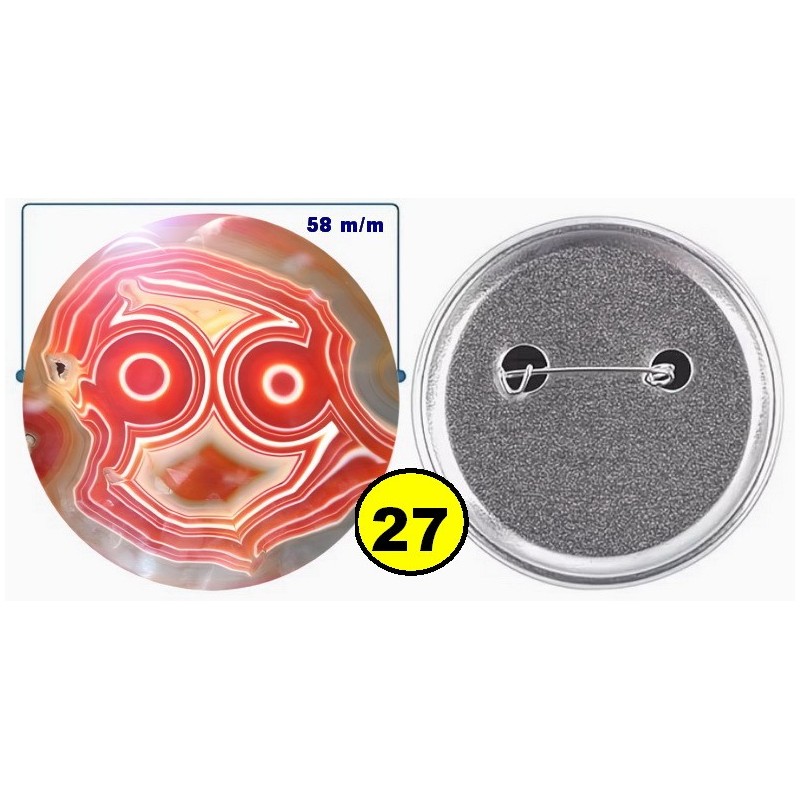 Badge épingle de sureté en métal 58 m/m avec Motif  imitation Pierre