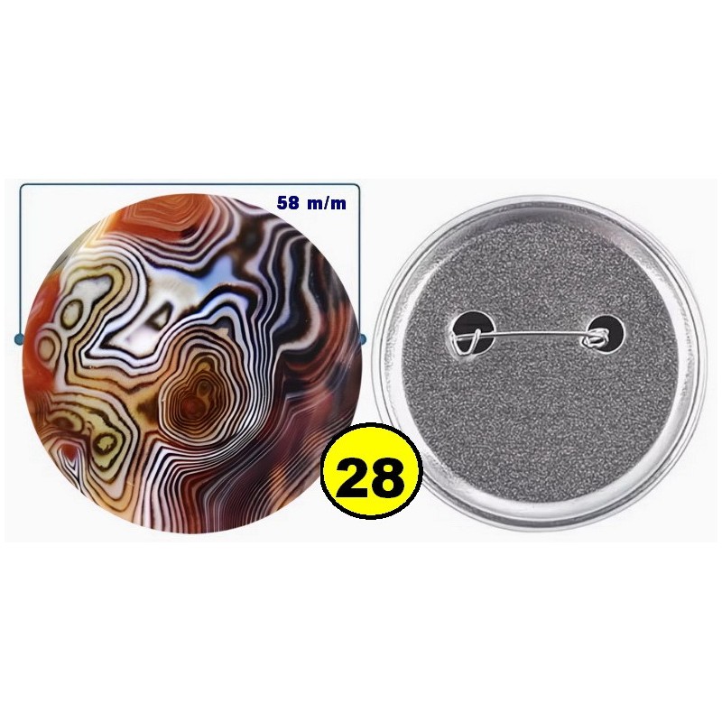 Badge épingle de sureté en métal 58 m/m avec Motif  imitation Pierre