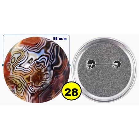 Badge épingle de sureté en métal 58 m/m avec Motif  imitation Pierre