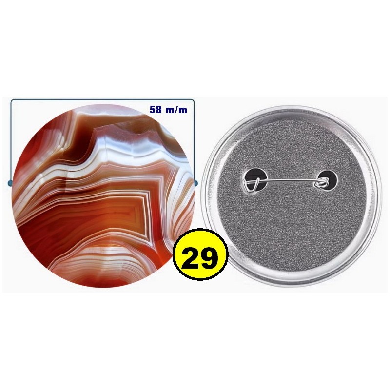 Badge épingle de sureté en métal 58 m/m avec Motif  imitation Pierre