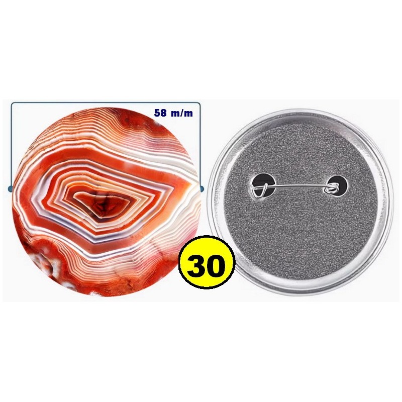 Badge épingle de sureté en métal 58 m/m avec Motif  imitation Pierre