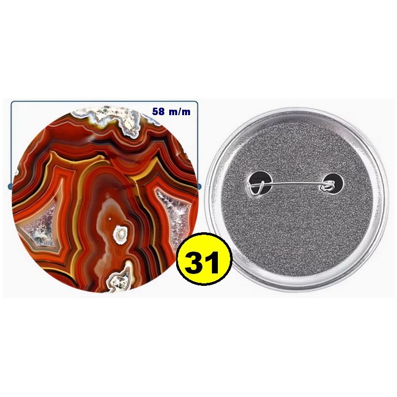 Badge épingle de sureté en métal 58 m/m avec Motif  imitation Pierre