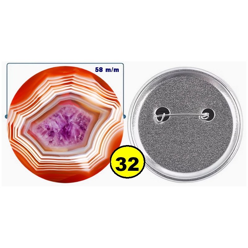 Badge épingle de sureté en métal 58 m/m avec Motif  imitation Pierre