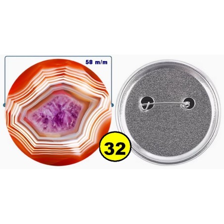 Badge épingle de sureté en métal 58 m/m avec Motif  imitation Pierre