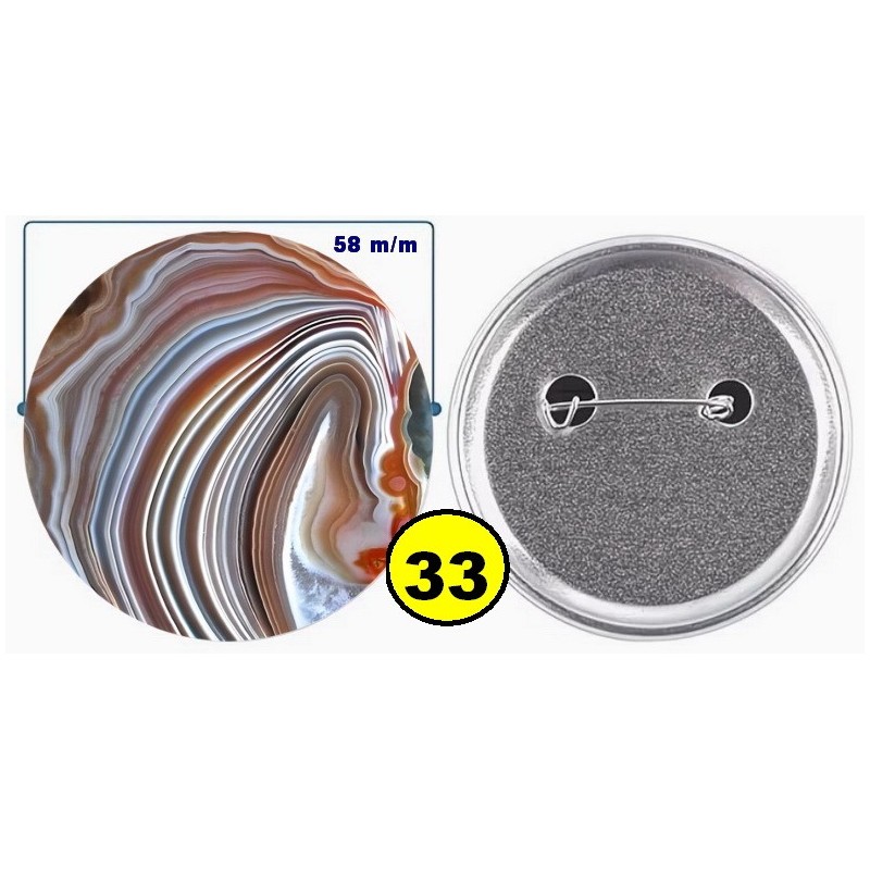 Badge épingle de sureté en métal 58 m/m avec Motif  imitation Pierre