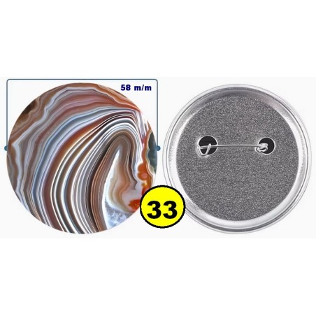 Badge épingle de sureté en métal 58 m/m avec Motif  imitation Pierre