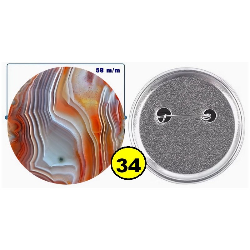 Badge épingle de sureté en métal 58 m/m avec Motif  imitation Pierre