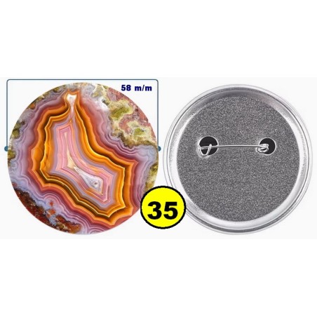 Badge épingle de sureté en métal 58 m/m avec Motif  imitation Pierre