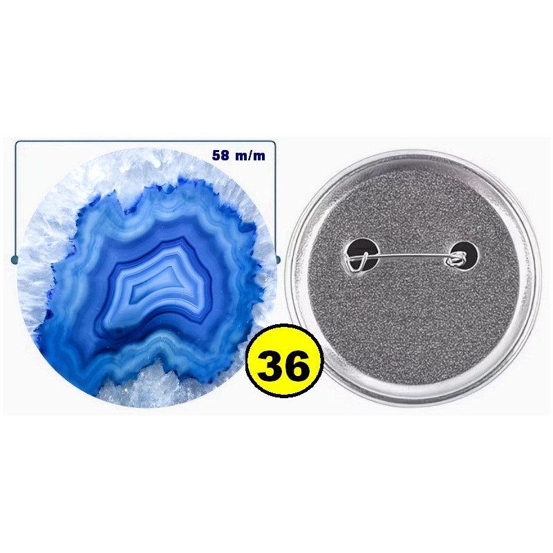 Badge épingle de sureté en métal 58 m/m avec Motif  imitation Pierre