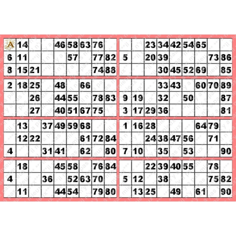 Plaque de 8 cartons de loto plastifié 200 microns neuf A4.