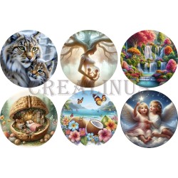 6 Aimants frigo en acrylique avec Motif en Vinyle imperméable.